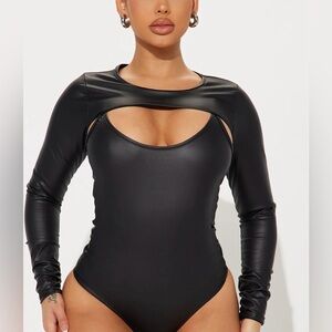 Fashion Nova 2 Piece Black Faux Leather Bodysuit